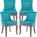 Teal Dining Chairs Set of 4, Kitchen & Dining Room Chairs, Fabric Upholstered Dinning Chairs, Sillas De Comedor, Nailhead Trim, Wood Legs (Blue, 4 Pcs)