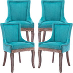 Teal Dining Chairs Set of 4, Kitchen & Dining Room Chairs, Fabric Upholstered Dinning Chairs, Sillas De Comedor, Nailhead Trim, Wood Legs (Blue, 4 Pcs)
