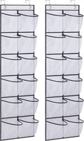 MISSLO Over The Door Shoe Organizer 12 Large Mesh Pockets Hanging Narrow Closet Door, White, 2 Pack