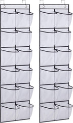 MISSLO Over The Door Shoe Organizer 12 Large Mesh Pockets Hanging Narrow Closet Door, White, 2 Pack