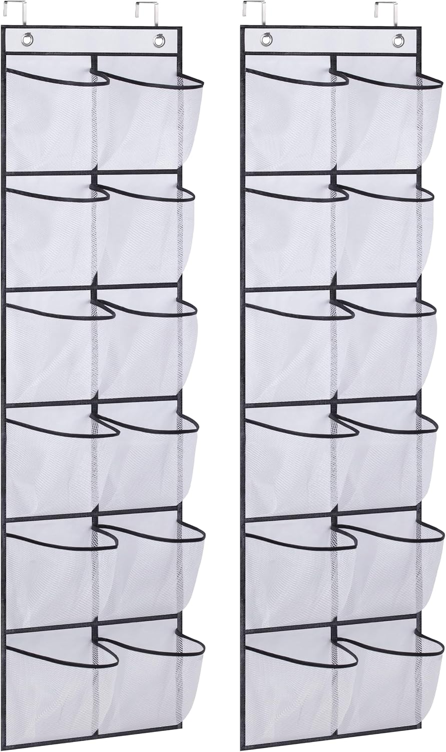 MISSLO Over The Door Shoe Organizer 12 Large Mesh Pockets Hanging Narrow Closet Door, White, 2 Pack