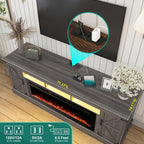 77 INCH Fireplace TV Stand for 85 Inch TVs, Farmhouse Entertainment Center with 50" Electric Fireplace and Power Outlets, LED Media Console Cabinet for Living Room, Grey