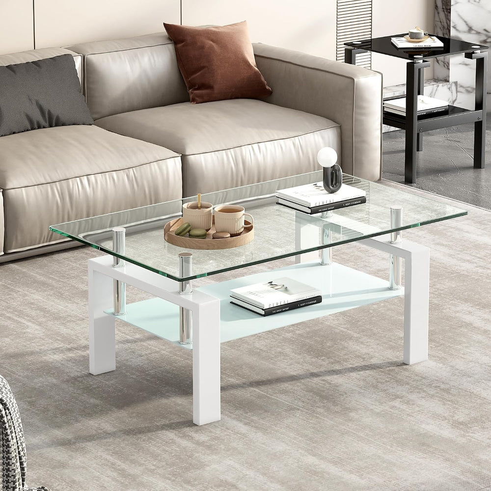 Tempered Glass Coffee Table Set of 3 Coffee Table and End Tables Set,Living R...
