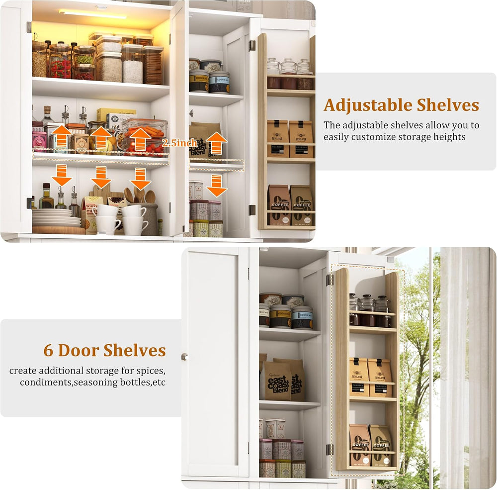 71"H Tall Kitchen Pantry Cabinet with LED Lights,39"W Modern Large ...