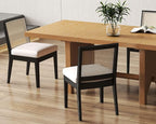 Rattan Dining Chairs Set of 2, Farmhouse Kitchen Chairs with Cane Back, Upholstered Dining Room Chairs Comfy Side Wood Chair for Living Room/Restaurant, Black Cream