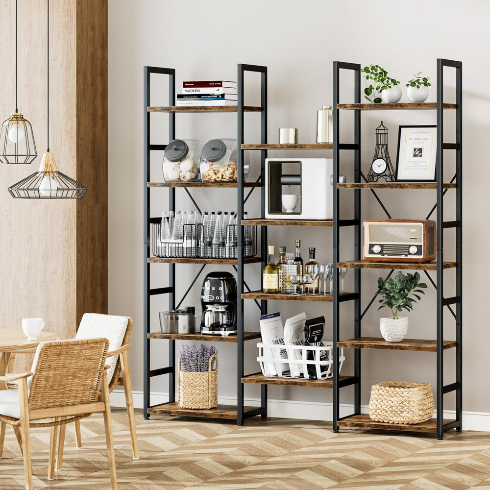NUMENN Triple Column 5 Tier Bookshelf with 14 Adjustable Shelves, Vintage | M...