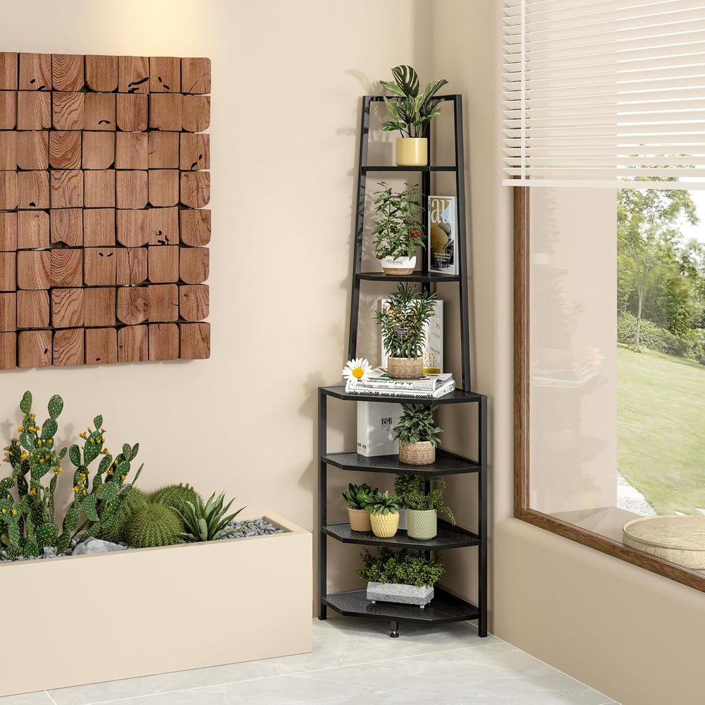 VECELO 6 Tier Corner Shelf 69 Inch Industrial Bookshelf with Metal Frame, Mul...