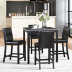 KEIKI 5-Piece Counter Height Dining Table Set with Square Table and 4 Upholstered Chair, for 4 Person, Classic Style Crystal Decoration Wooden Table Set, Easy Assembly, for Kitchen, Dining Room, Black