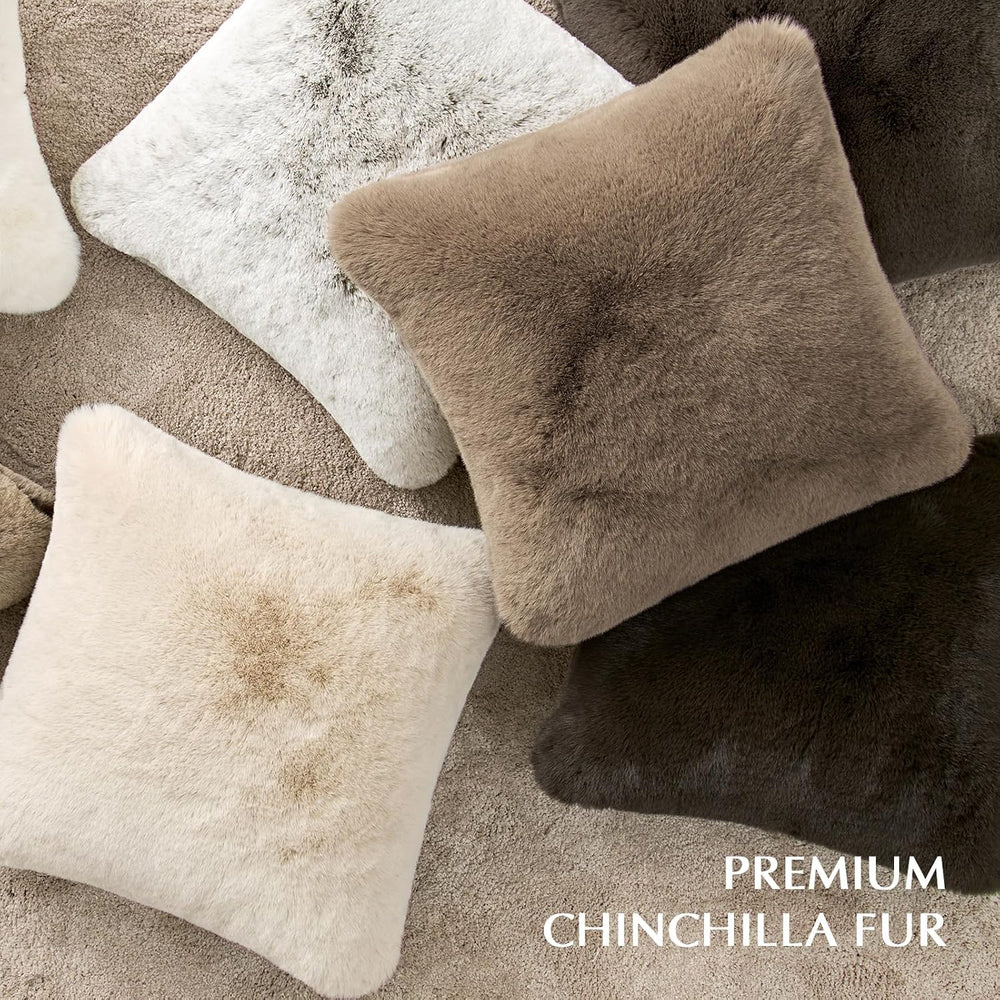EverGrace Faux Chinchilla Fur Throw Pillow Cover, 20"x20", Tawny Mink