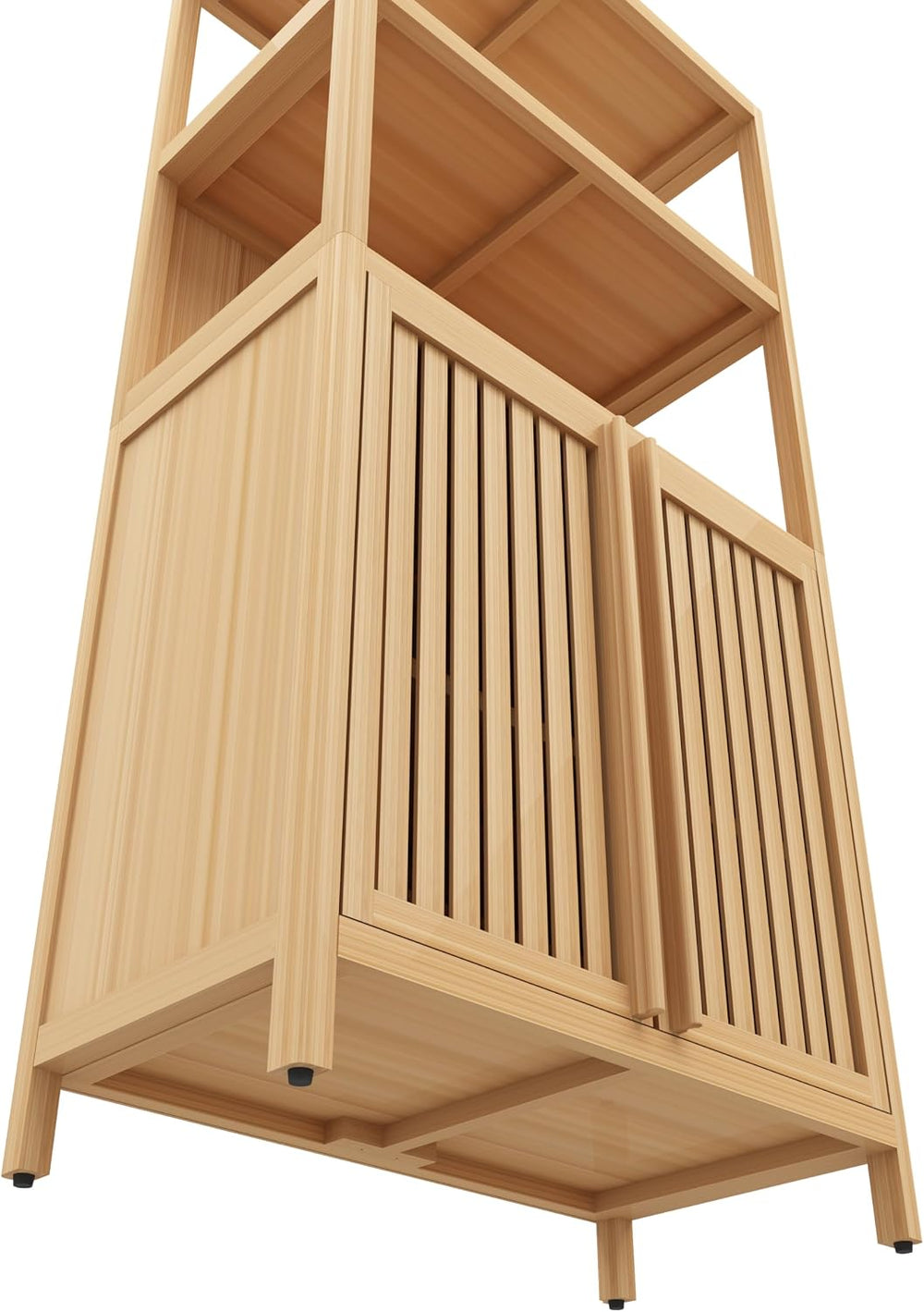 Tall Pantry Storage Cabinet, Bookcase Display Cabinet with Rattan Doors and S...