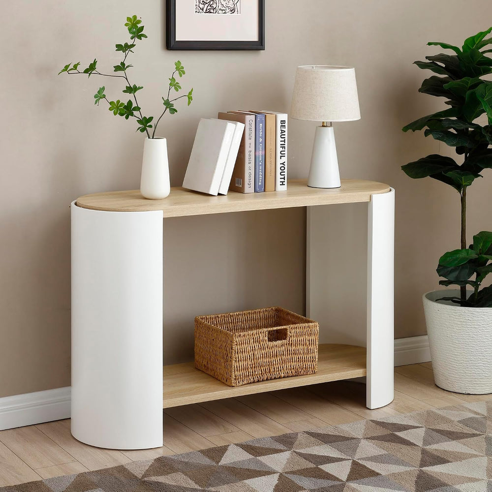 48'' End Table for Living Room, Modern Wood Side Table with 2-Layer S...