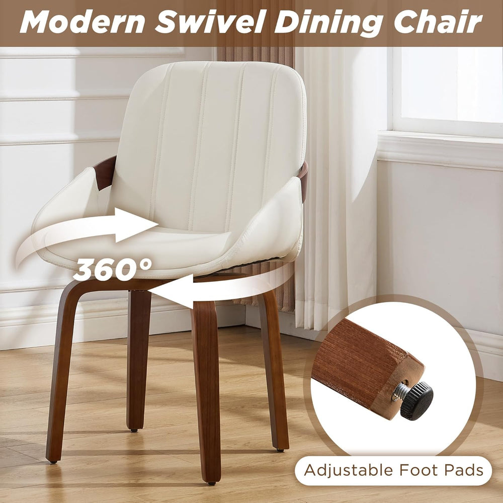 Swivel Dining Chairs, Mid Century Modern Faux Leather Dining Room Chairs with...