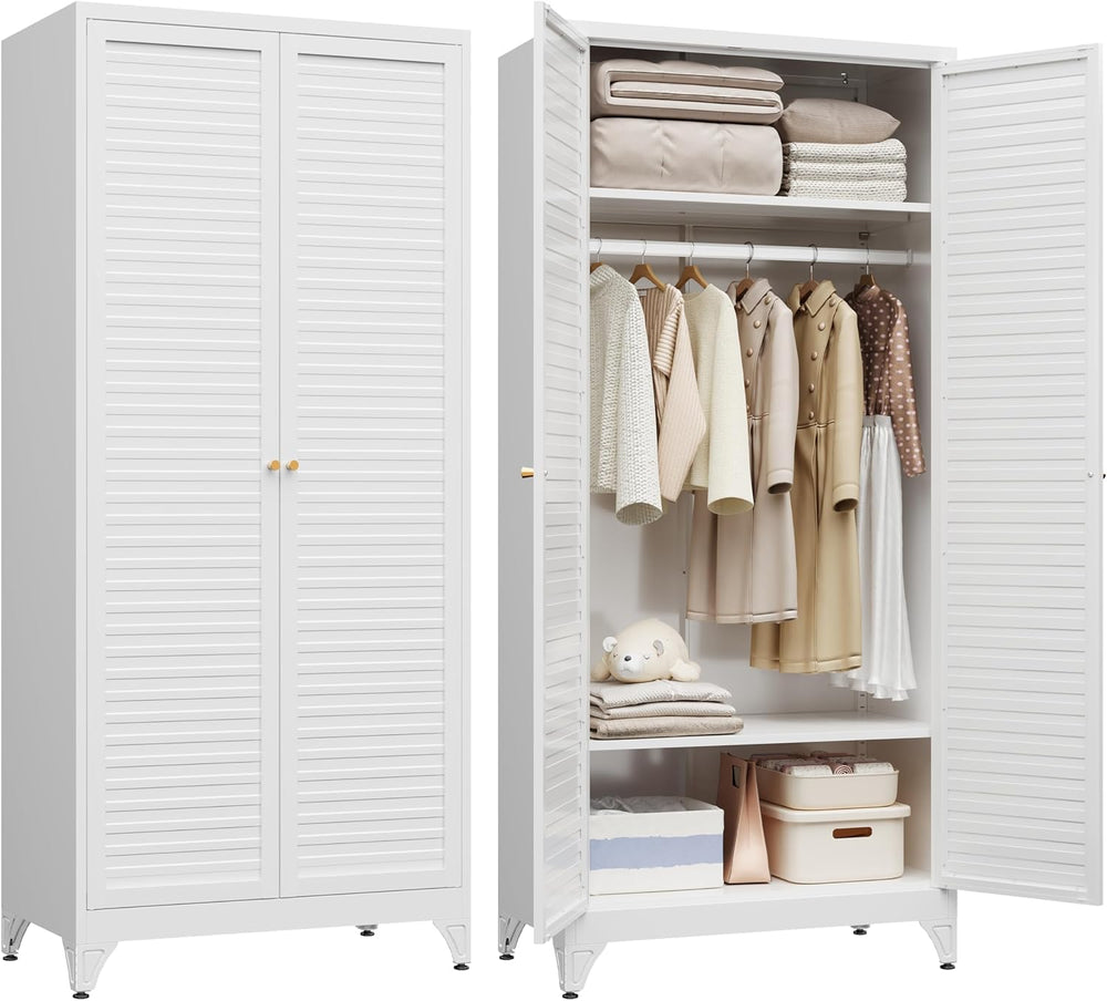 Steeloong 71"Armoire Wardrobe Close,White Wardrobe Cabinet with Hanging ...