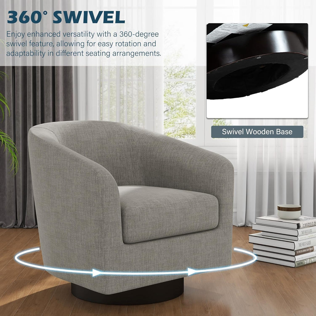 Swivel Accent Chairs Set of 2, Fabric Barrel Armchair, Khaki | Modern Upholstered Club Chair | Comfy Reading Seat with Removable Cushion | For Living Room, Bedroom, Office