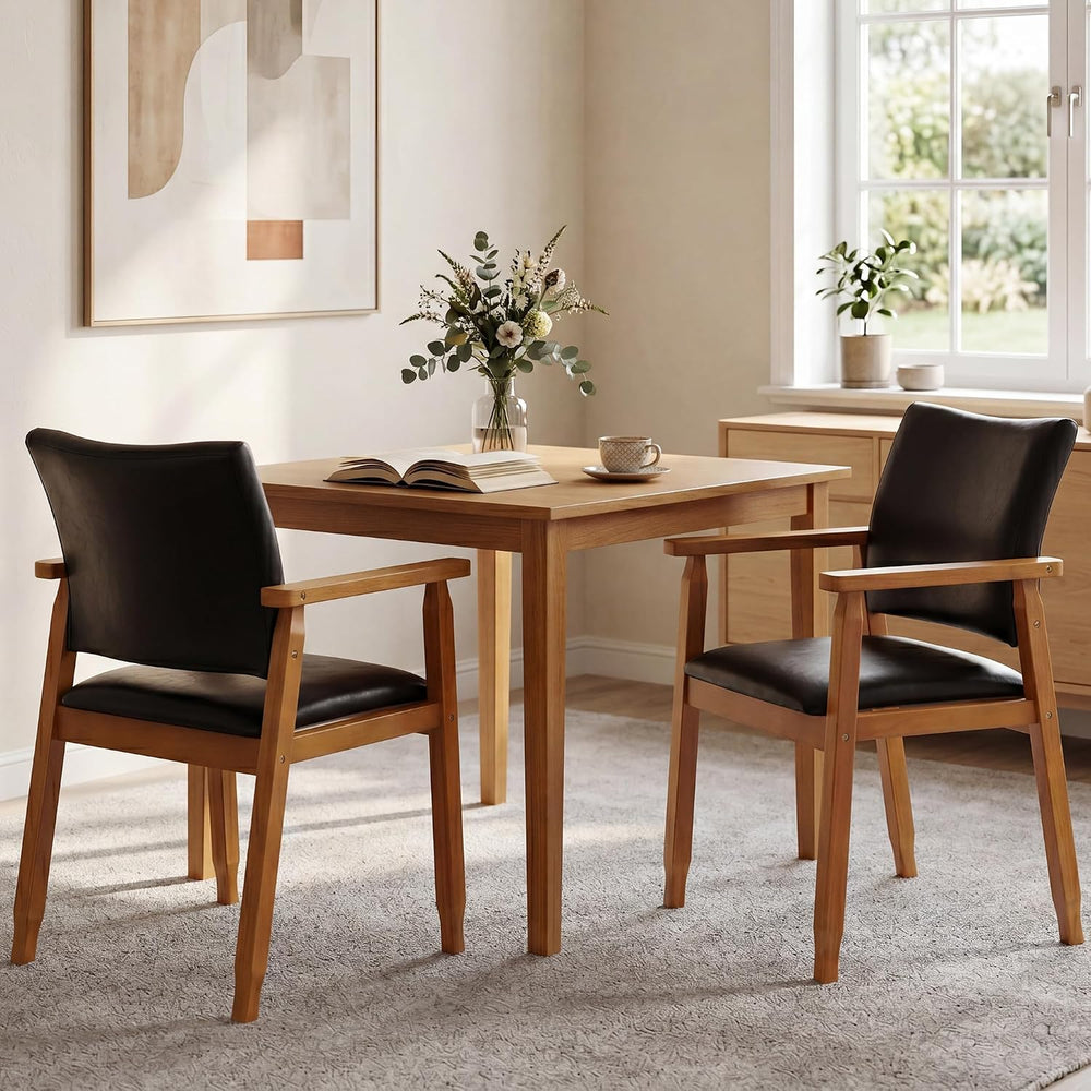 GOTMINSI Mid-Century Modern PU Leather Dining Chair with Arms, Solid Wood Fra...