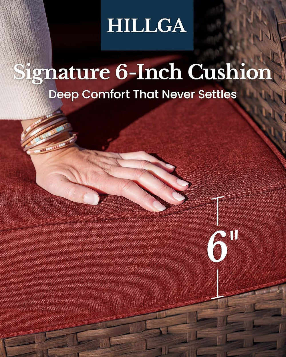 HILLGA 5-Piece Luxury Patio Furniture Set with 6" Thick Cushions, Weathe...