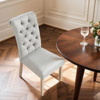 CHUN YI Dining Chairs Set of 8, Button Tufted Upholstered Fabric Dining Room Chairs with Solid Wood Legs and Curved Back, Parsons Side Chairs for Kitchen, Light Grey