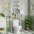 Simple Trending 8 Tier Over The Toilet Storage with Side Rack, Bathroom Organizer Metal Shelves for Towels, White