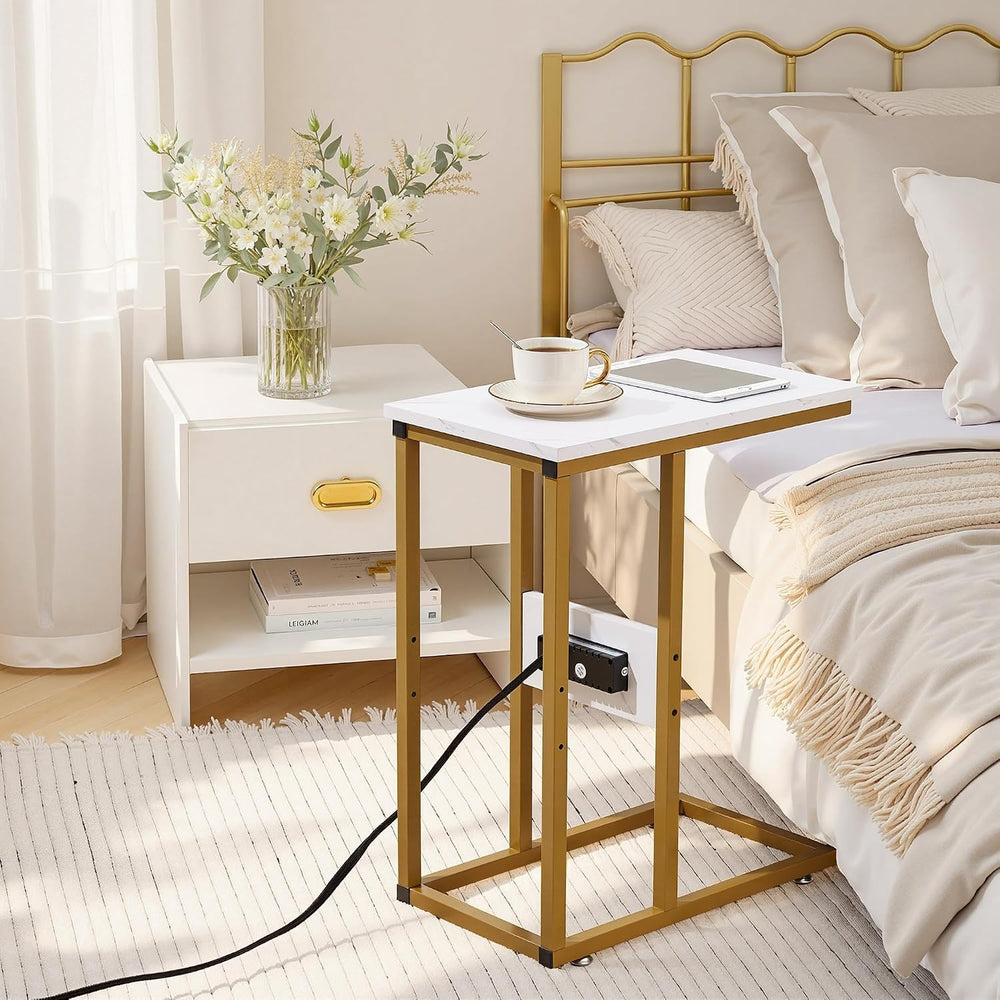 VECELO C-Shaped End Side Table Set of 2, with Charging Station & Two USB ...