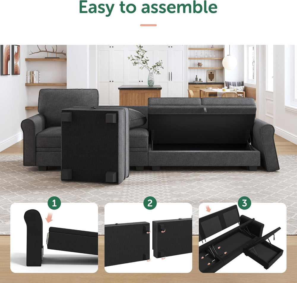 HONBAY Sectional Sofa with Storage Seat U Shaped Couch with Reversible Chaise...