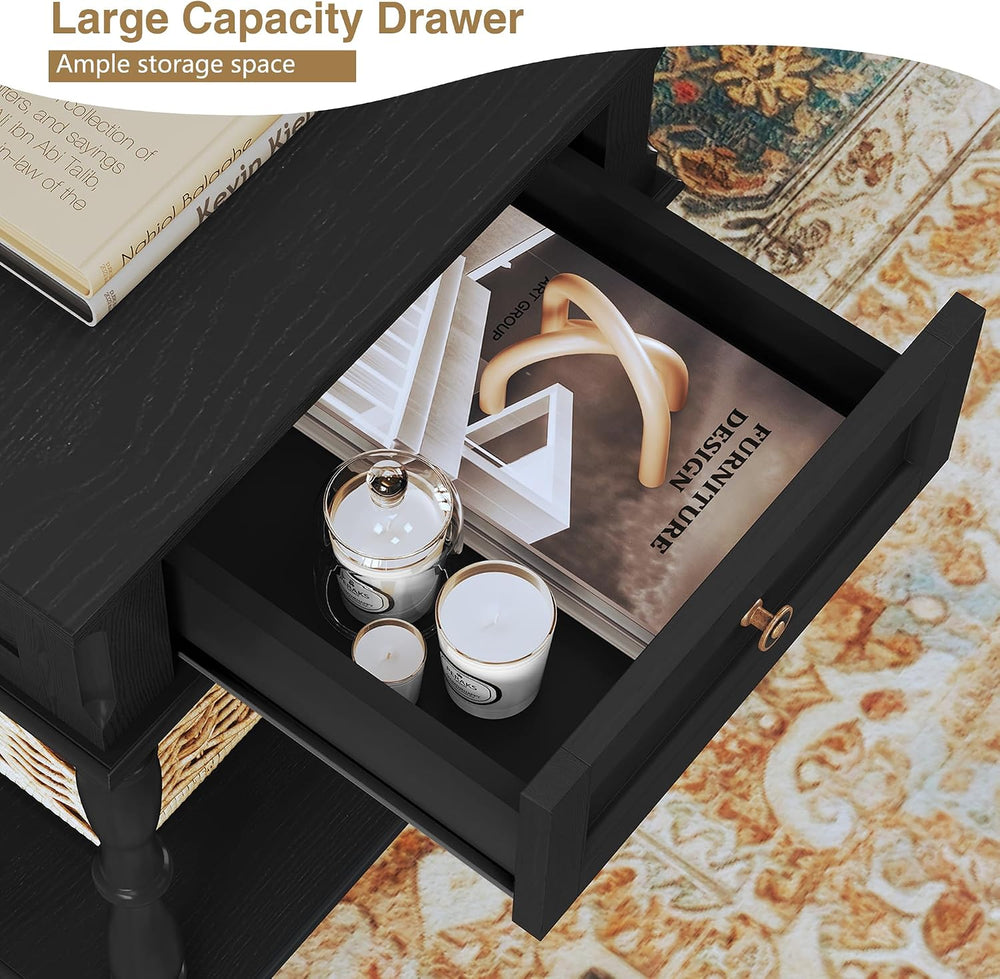 ARTPOWER Nightstands Set of 2 with Charging Station & Storage Shelf, Blac...