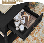 ARTPOWER Nightstands Set of 2 with Charging Station & Storage Shelf, Black | Small Retro Wood Beside Table for Bedroom, Living Room, Tree-Veneer, Minimal Assembly