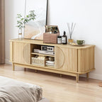 Turtle&Myrtle Mid Century Modern TV Stand 60”, Wood TV Console with Storage for TVs Up to 70 inches, Fluted Sliding Doors, Entertainment Center Media Cabinet for Living Room & Bedroom (Natural Oak)
