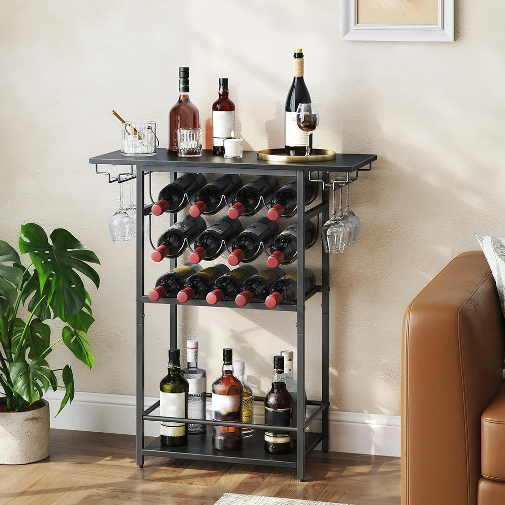 HOOBRO 5-Tier Wine Rack with Glass Holder, Wine Storage Freestanding Floor, V...