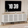 Farmhouse TV Stand for TVs up to 85 inch, 2 in 1 Entertainment Center TV Console with Storage Cabinets and Metal Base,Media Console for Living Room, Antique White