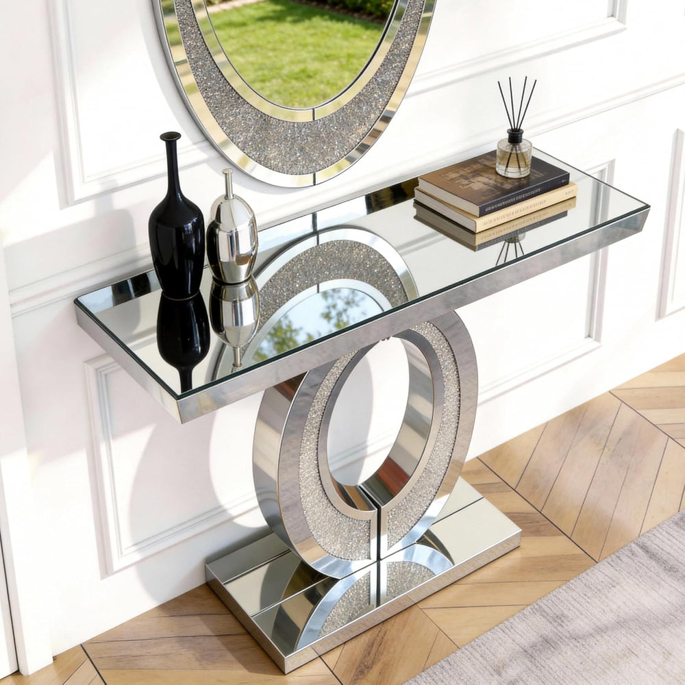 39‘’ Modern Mirrored Console Table with Crushed Diamond, Shatter-Proof Packag...