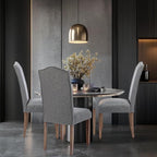 Upholstered Dining Chair Modern Stylish Parsons Kitchen Diner High Back with Silver Nailhead Trim & Wood Legs, Set of 2, Fabric Classic Grey