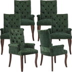 Upholstered Tufted Chenille Dining Chairs with Arms & Nailhead Trim – Solid Wood Frame & Legs, Modern Farmhouse for Dining, Kitchen & Living Room (Set of 6, Olive Green)