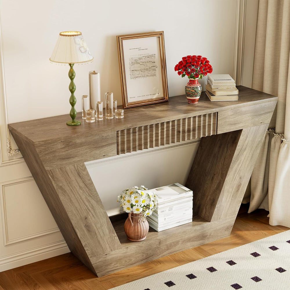 senlin 47" Farmhouse Console Tables for Entryway, Fluted Console Table w...