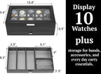 HOUNDSBAY Yachtsman Watch Box Organizer | Luxury Jewelry Organizer with Drawer, Ring Tray & Glass Lid | Great EDC Display Case for Storage | Ideal Gift for Men