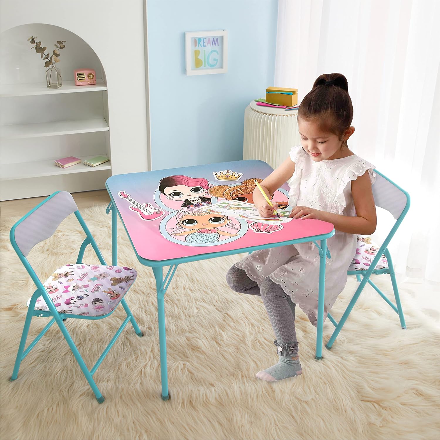 LOL Surprise Kids Table and Chair Set,3 Piece Square Activity Table with 2 Chairs for Toddlers & Children, Ages 3+