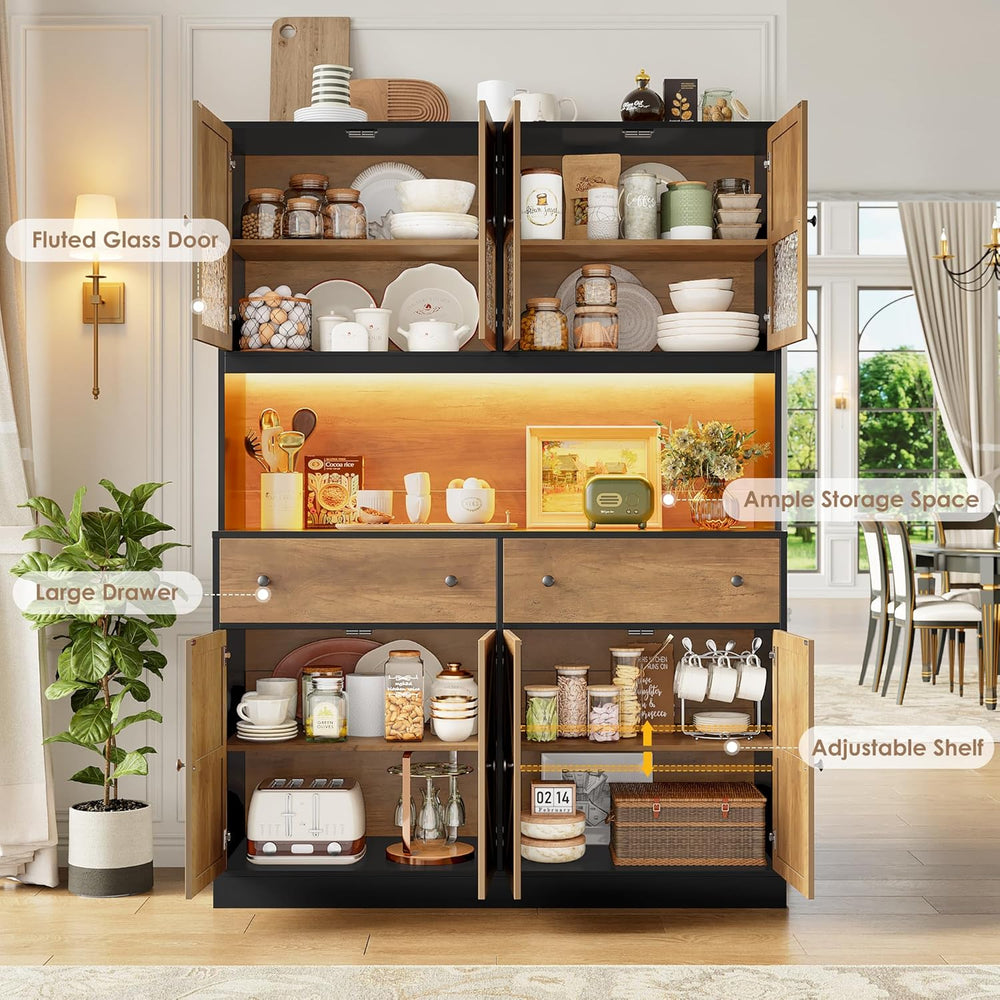 FINETONES 71" Pantry Cabinet with LED Light and Charging Station | Farmh...