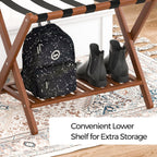 Luggage Racks Suitcase Stand Foldable With Storage Shelf For Guest Room Hotel Essentials Solid Bamboo Heavy-Duty Item Holder Chestnut Brown