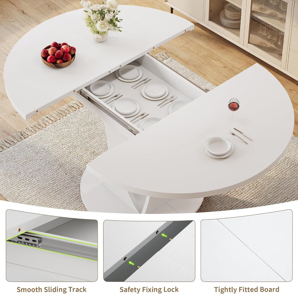 iPormis 43"-59" Extendable Dining Table, Round Kitchen Table with M...