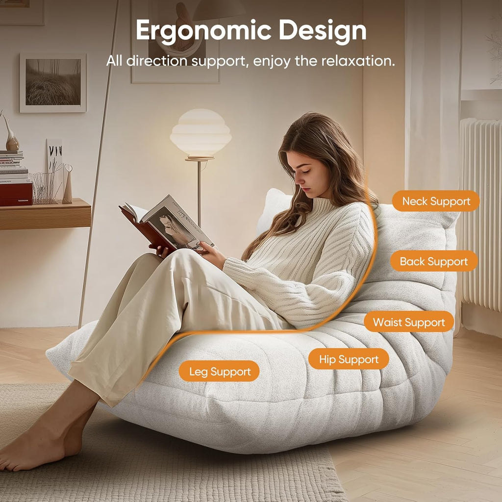 Bean Bag Chair for Adults, Fireside Togo Chair, BeanBag Chairs for Teens with High-Resilience Memory Foam, Non-Slip Base Compression Floor Lounge Sofa for Living Room, Bedroom