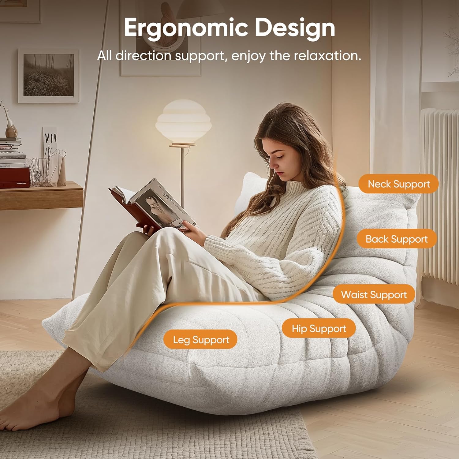 Bean Bag Chair for Adults, Fireside Togo Chair, BeanBag Chairs for Teens with High-Resilience Memory Foam, Non-Slip Base Compression Floor Lounge Sofa for Living Room, Bedroom