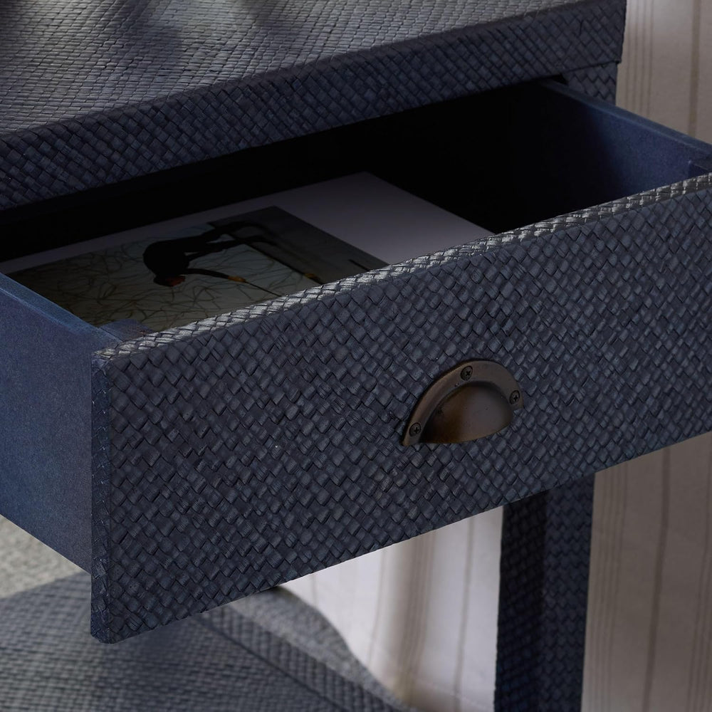 SAFAVIEH Home Collection – Epke Navy 1-Drawer 1-Shelf Accent Table, Woven Raf...