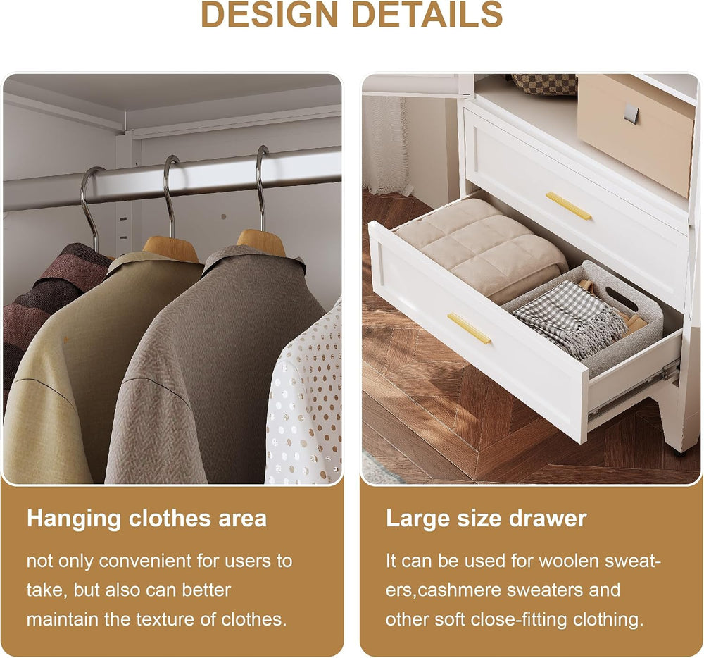 QINPTWUT 71" Tall Metal Wardrobe with Doors, Hanging Rod & Adjustabl...