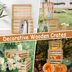 5 Pcs Decorative Wooden Crates for Display, Wood Storage Crate for Home Rustic Nested Crates with Handles, Farmhouse Wooden Basket for Storage Container and Decorations