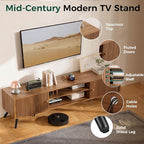 COMHOMA TV Stand for Living Room, Mid Century Modern Entertainment Center for 65/70/75 Inch TVs, Retro Brown TV Console with Fluted Door Cabinets and Open Adjustable Shelve Storage for Bedroom (70In)
