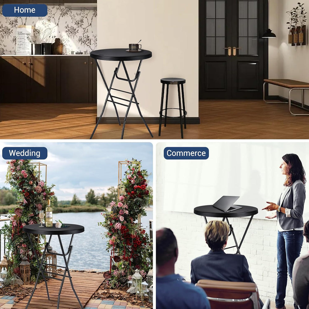 Byliable 28in Cocktail Folding Table, Round High Top Bar Height Black Table |...