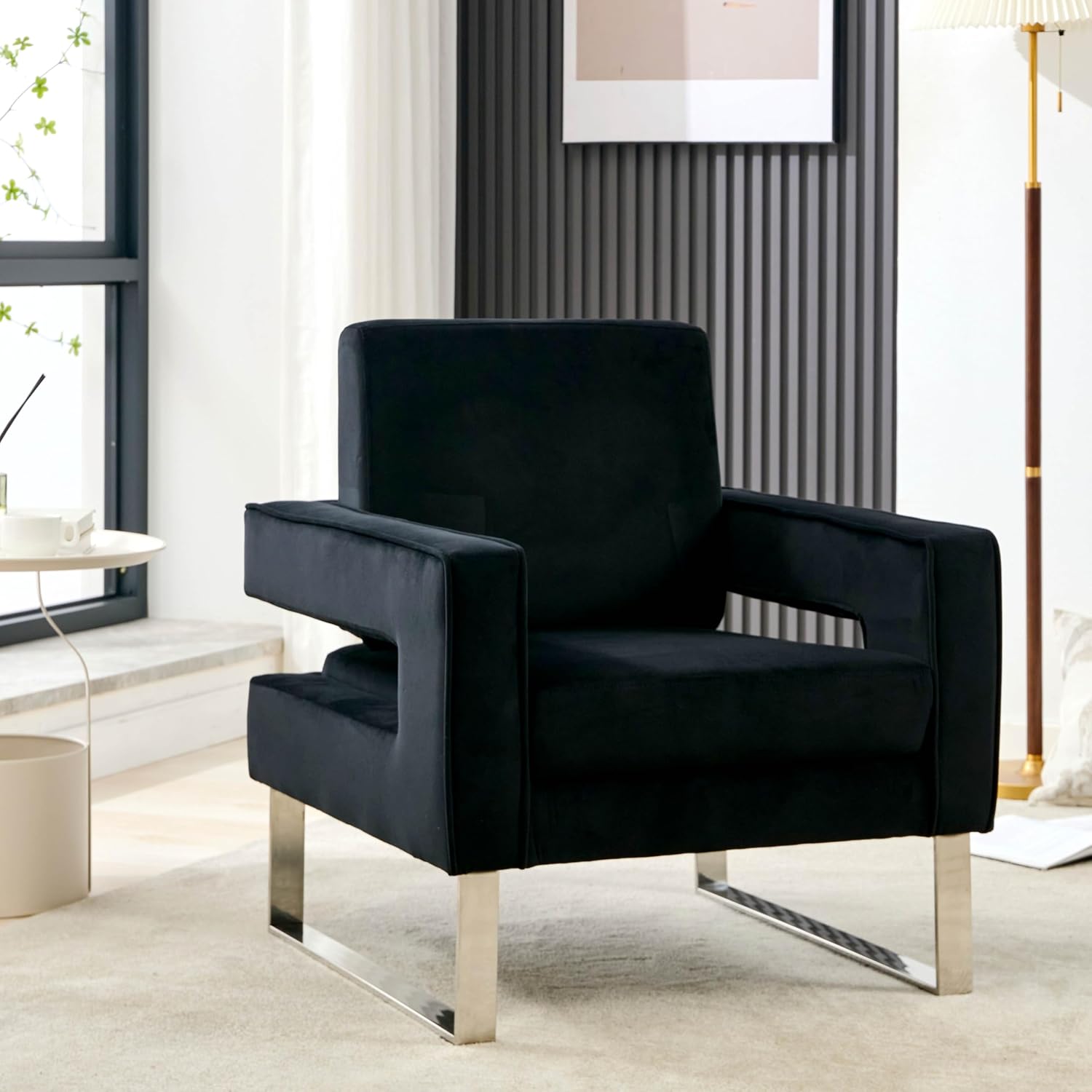 Velvet Accent Chairs Set of 2, Modern Armchair, Black | Stainless Steel Base, Soft Velvet Upholstery, Thick Padded Seat, 350 LBS Weight Capacity, For Living Room and Home Office