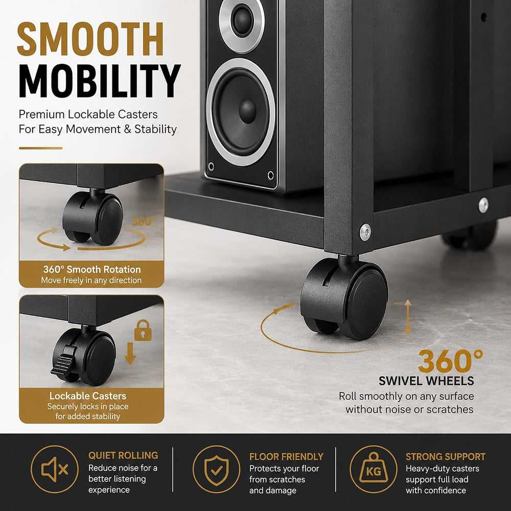 5 Tier Av Media Stand with Wheels, 39in Adjustable Audio Rack | Modern Stereo...