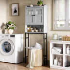 Over The Toilet Storage Cabinet, Bathroom Organizer Over Toilet with Double Doors and Soft Hinges Above Toilet Bathroom Storage Shelf Over The Toilet Storage (Gray)