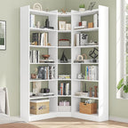 70.8" Tall Corner Bookshelf and Bookcases, 7 Tiers Morden Large Etagere Bookcases Storage Display Rack with Baffle, Industrial L Shaped Bookshelves for Bedroom, Home Office, Living Room, White