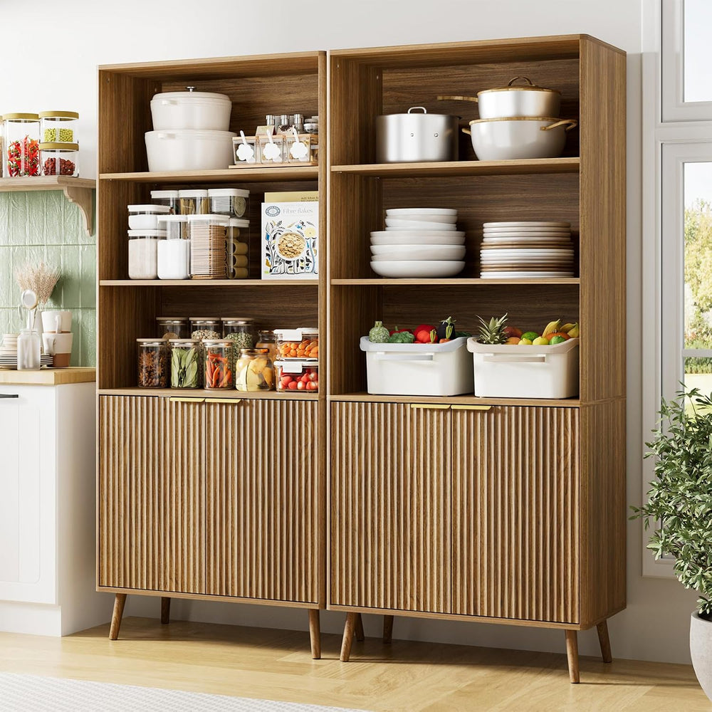 LYNSOM Walnut Bookshelf, 70.9" Tall Book Shelf, 5-Tier Bookcase with Flu...